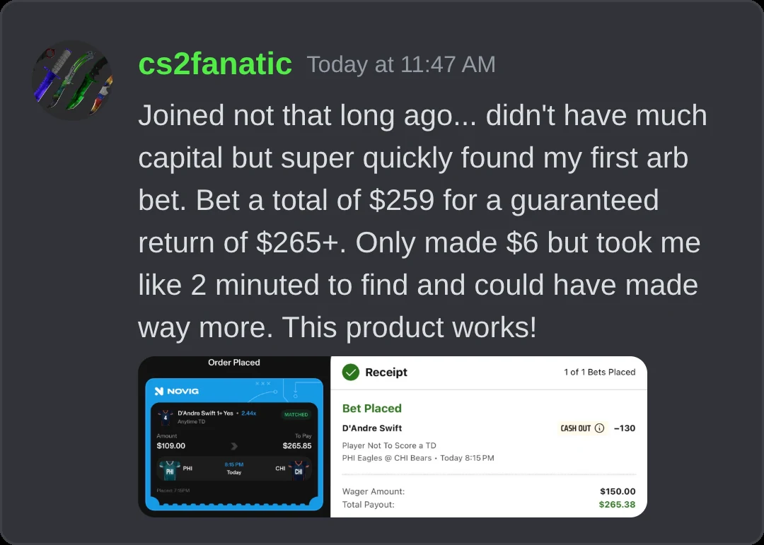 $259 in, $265 back either way · NFL · Swift anytime TD